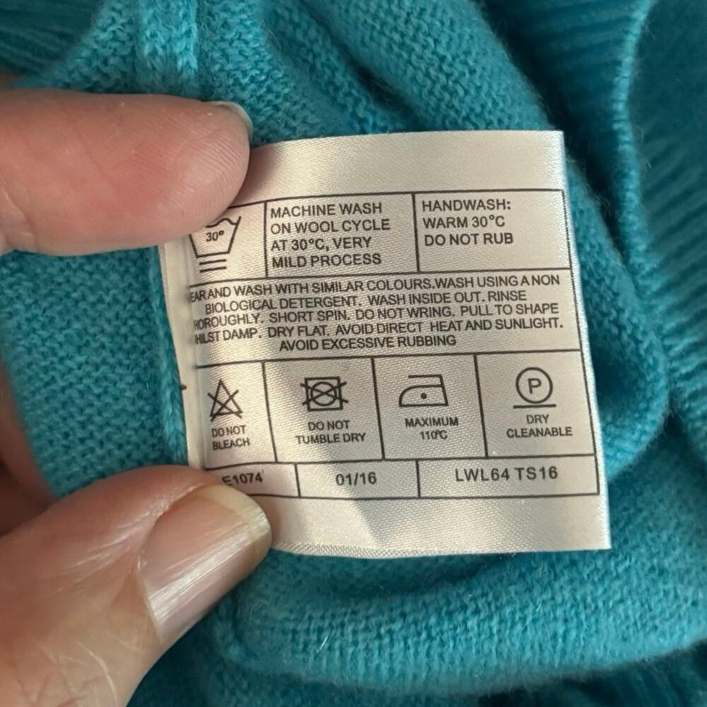 Lochmere Size XS Machine Washable Cashmere Sweater Crewneck Turquoise Teal - Picture 5 of 5